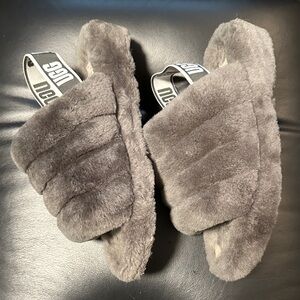 UGG Charcoal Fluffy Slippers